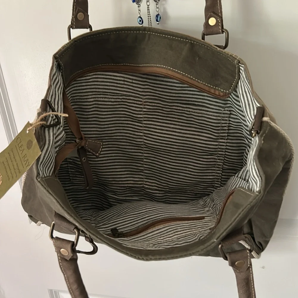 Brown Canvas Tote Bag with Graphic Design - Picture 4 of 5
